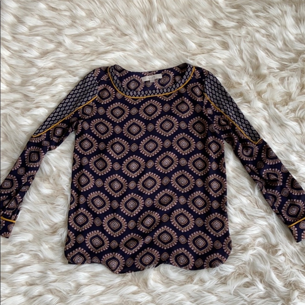Loft size small navy print blouse